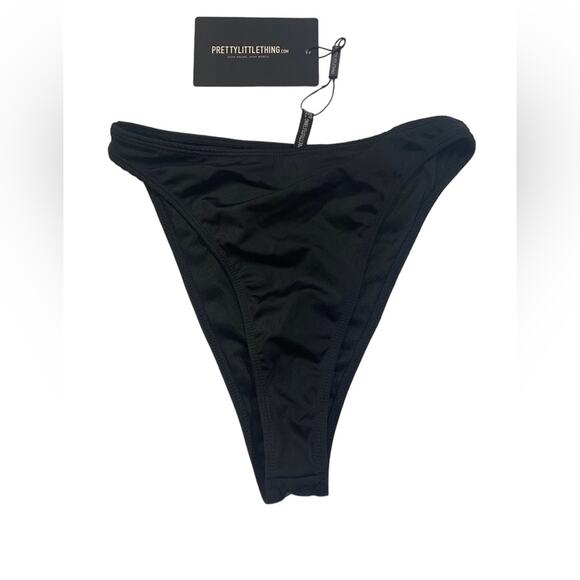Pretty Little Thing Bikini Bottom Black High Leg Cheeky US Size 4 - Picture 1 of 3